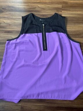 Lane Bryant Black and Purple Zip-Front Sleeveless Tank